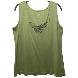 Fashion Bug Light Olive Green Tank Top with Butterfly Accent